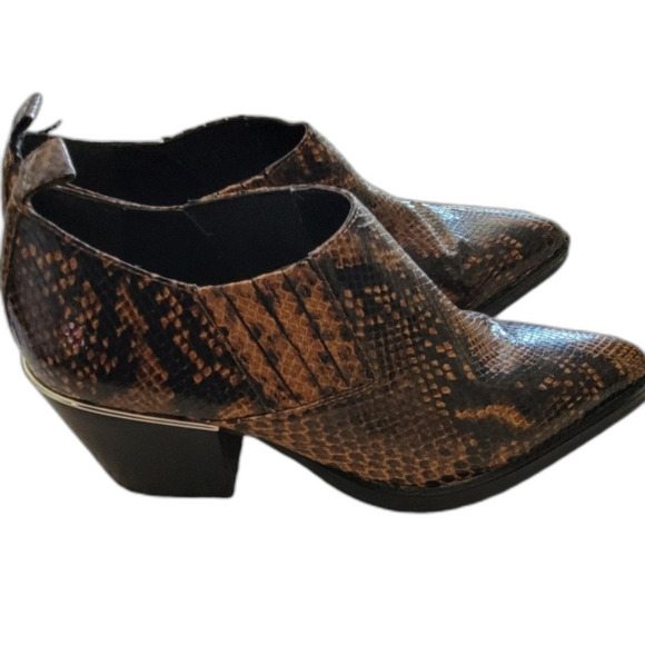 Bleecker & Bond snake print leather stacked heel ankle boot size 7M brown Lydia - Picture 2 of 8